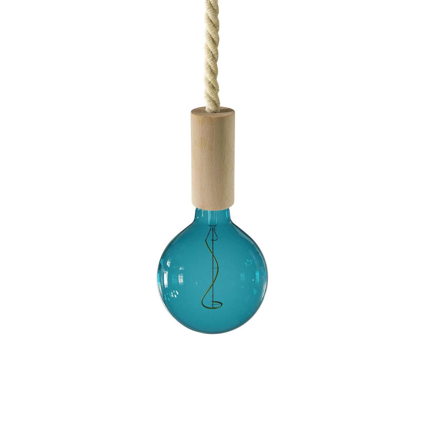 Pendant lamp with XL nautical cord and wooden details - Made in Italy - Bulb included