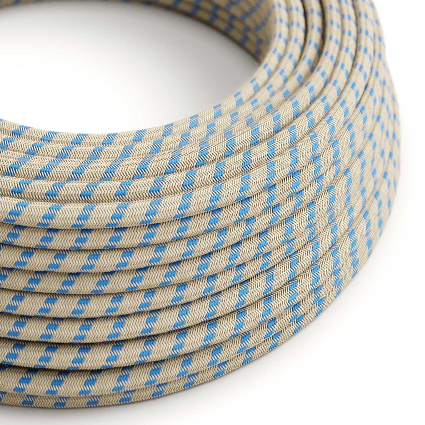 Round Electric Cable RD55 Stripes Steward Blue Cotton and Natural Linen - UL listed