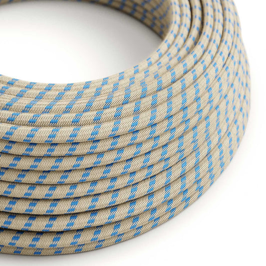 Round Electric Cable RD55 Stripes Steward Blue Cotton and Natural Linen - UL listed