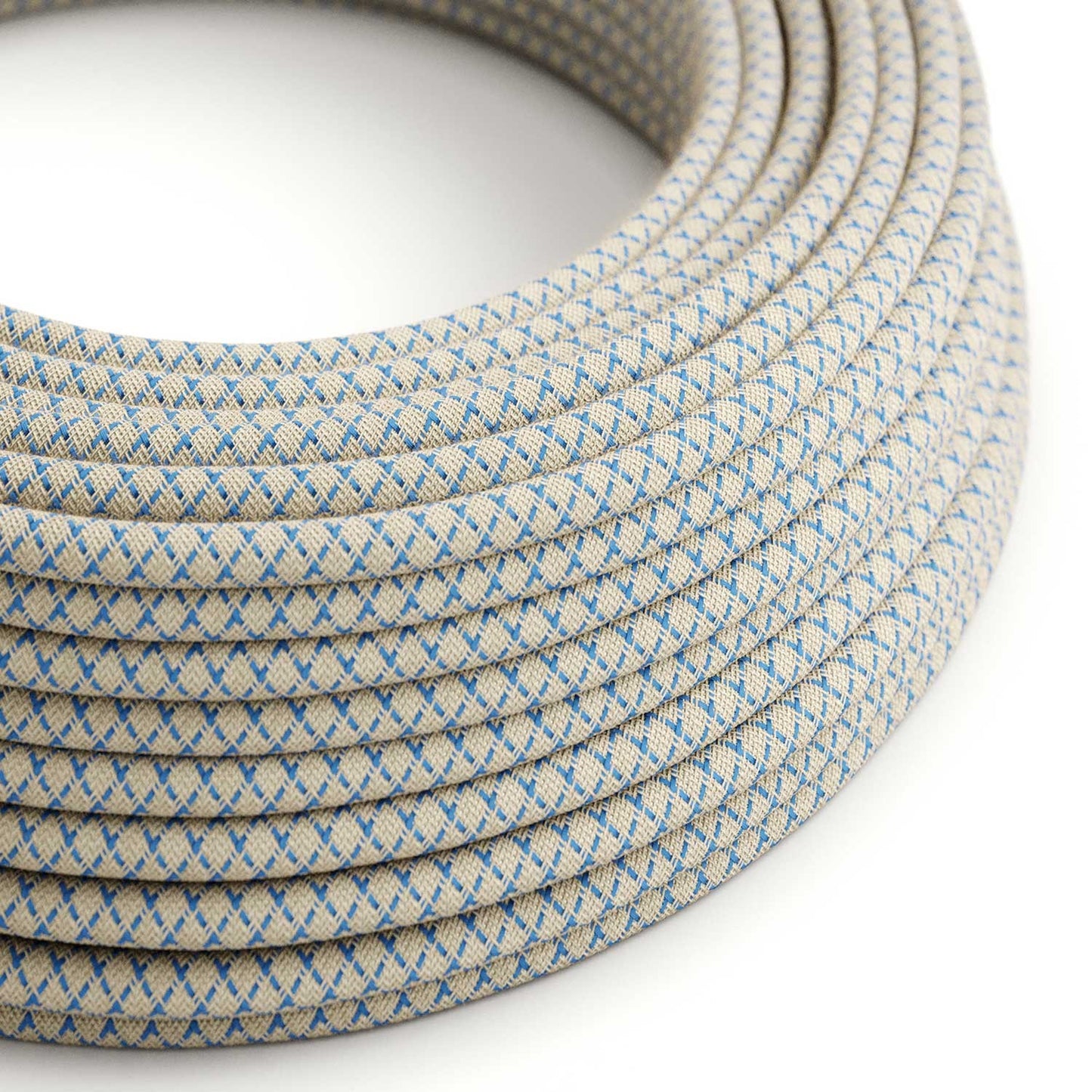 Round Electric Cable RD65 Lozenge Steward Blue Cotton and Natural Linen - UL listed