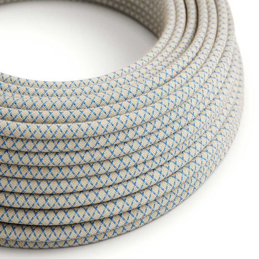 Round Electric Cable RD65 Lozenge Steward Blue Cotton and Natural Linen - UL listed