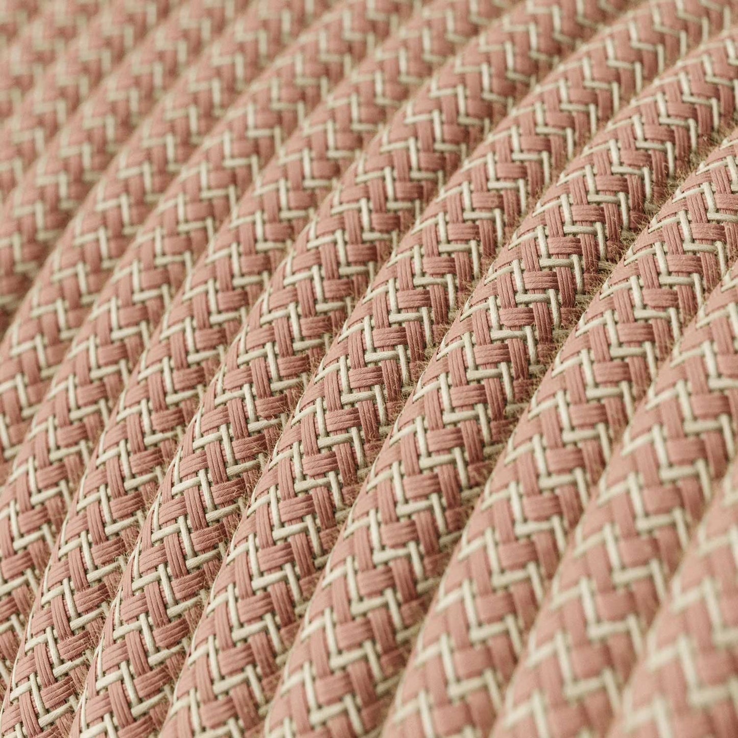 Round Electric Cable RD71 ZigZag Ancient Pink Cotton and Natural Linen - UL listed