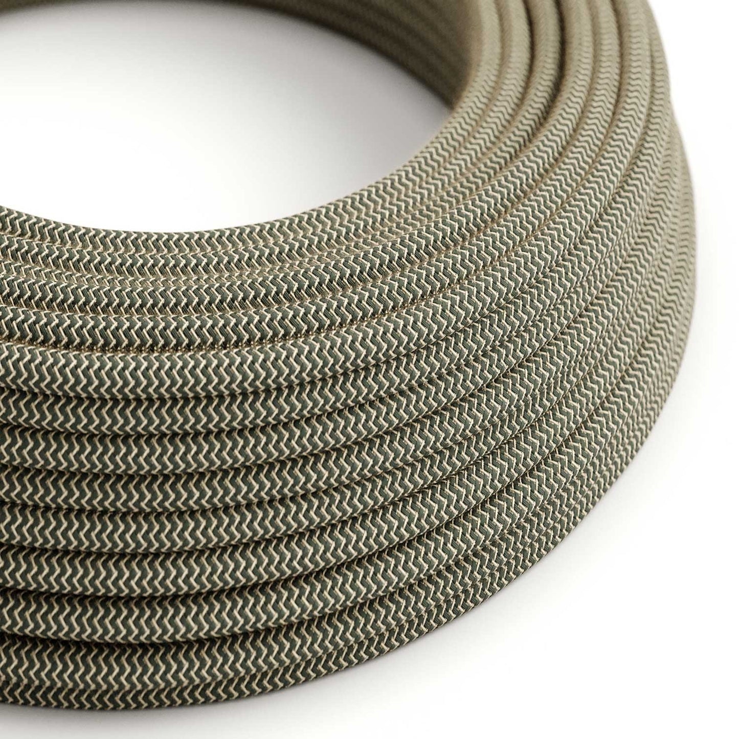 Round Electric Cable RD74 ZigZag Anthracite Cotton and Natural Linen - UL listed
