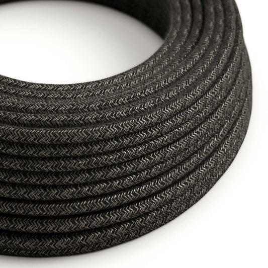 Round Electric Cable RN03 Anthracite Natural Linen - UL listed