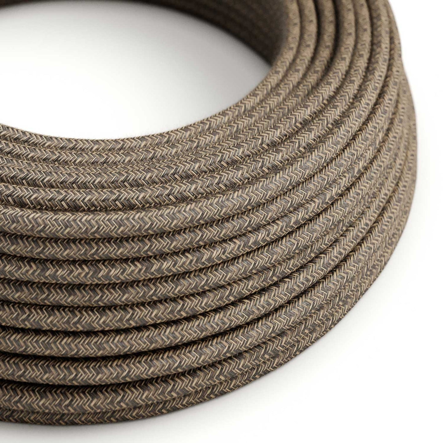 Round Electric Cable RN04 Brown Natural Linen - UL listed