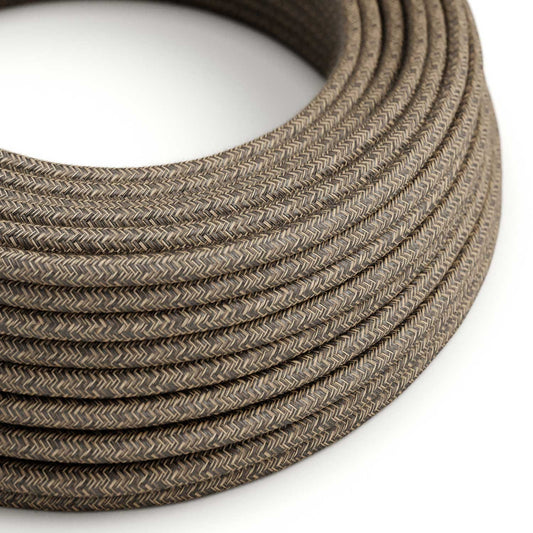 Round Electric Cable RN04 Brown Natural Linen - UL listed