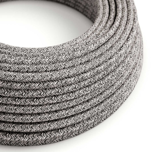 Round Electric Cable RS81 Glittering Black Onyx Cotton and Natural Linen - UL listed