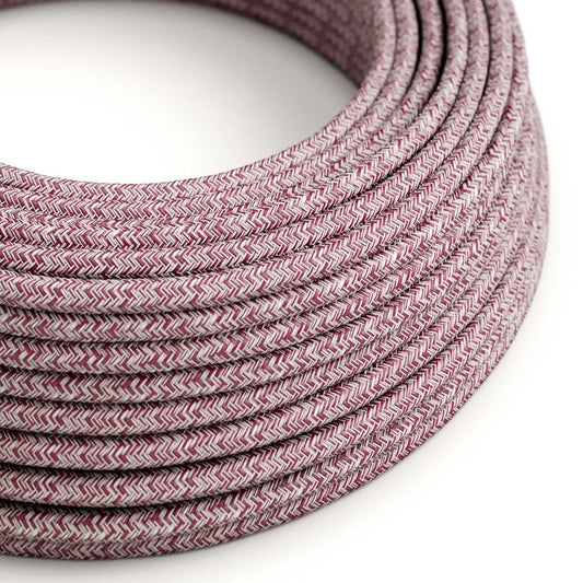 Round Electric Cable RS83 Glittering Burgundy Cotton and Natural Linen - UL listed