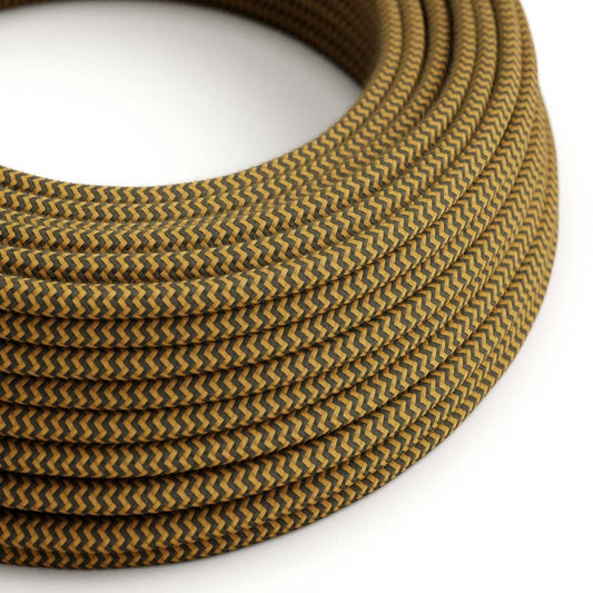 Round Electric Cable RZ27 ZigZag Golden Honey and Anthracite Cotton - UL listed