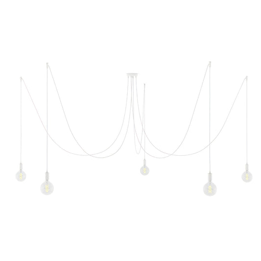 Spider - Suspension with 5 pendants Made in Italy complete with bulbs, fabric cable, and metal finishes