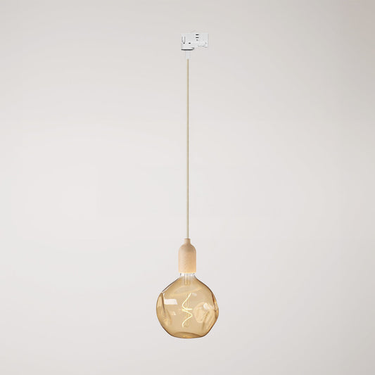 Track pendant lamp with wooden lamp holder