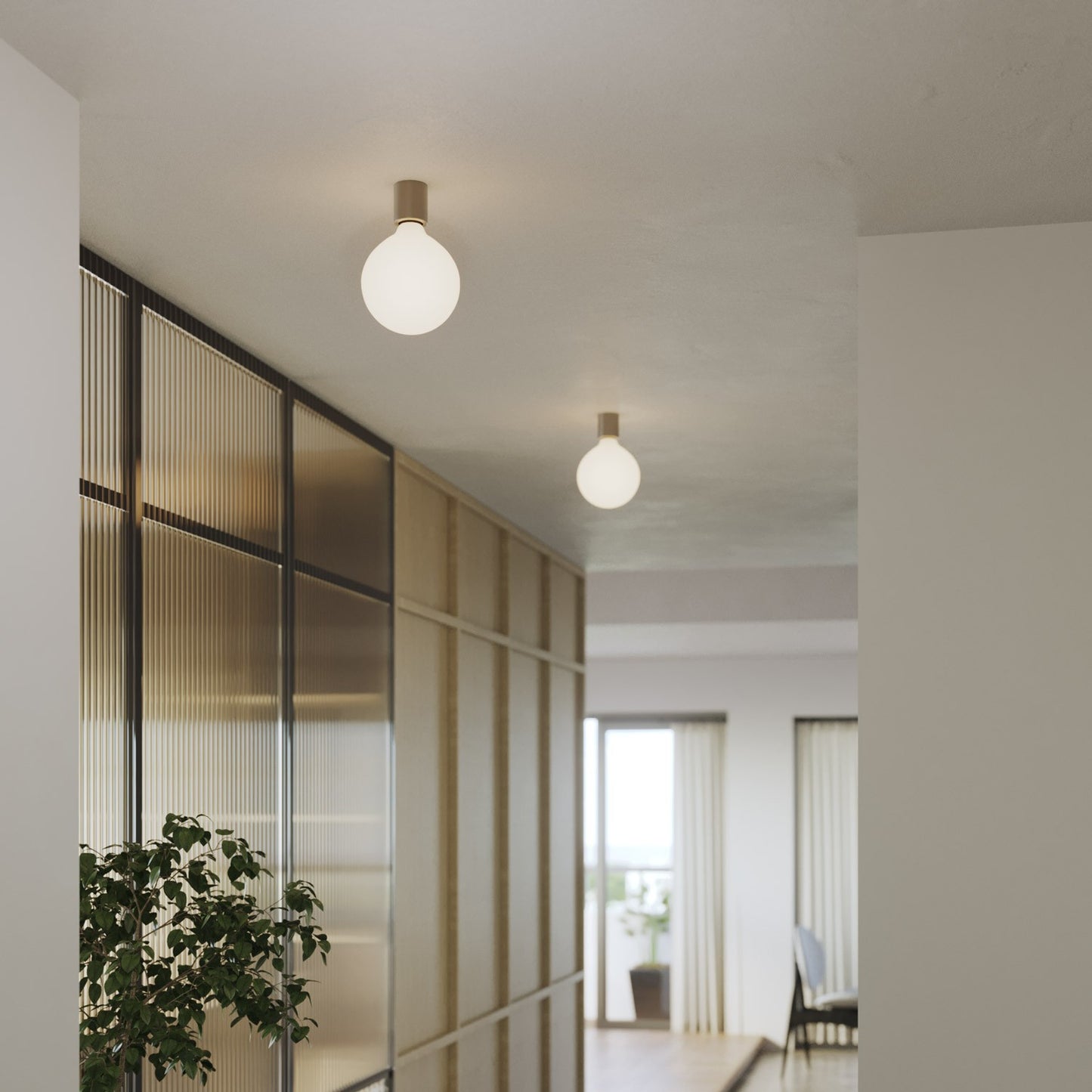 Wall light in metal with globe bulb porcelain effect